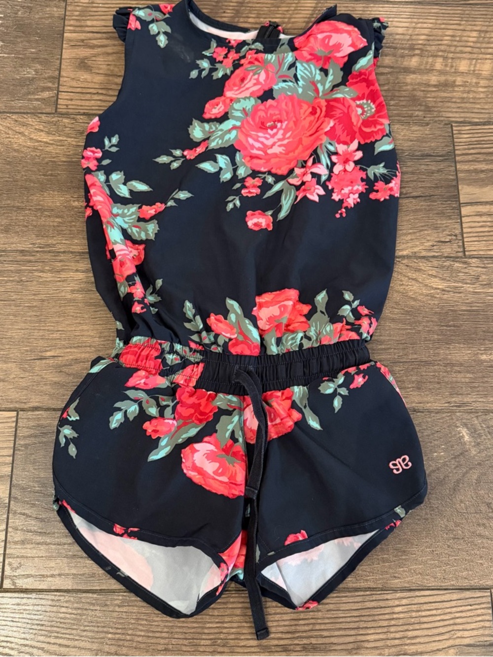 Albion Girls Floral Black/Red/Pink Romper Jumpsuit‎ Size 6